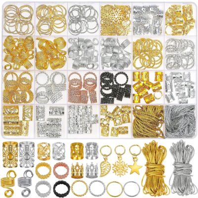 Jollidecor 259PCS Hair Jewelry Accessories for Women Braids, Hair Loc Wire Wrapped Adornment for Dreadlock, Hair Aluminum Beads Charms Gold Braids Ring Cuffs Clips with Pendants for Hair Decorations