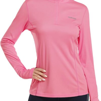 HISKYWIN Womens UPF 50+ Sun Protection Tops Long Sleeve Half-Zip Thumb Hole Outdoor Workout Shirt