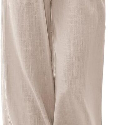 LILLUSORY Women's Linen Summer Palazzo Pants Flowy Wide Leg Beach Pants with Pockets