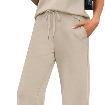 WIHOLL 2 Piece Sets for Women Casual Summer Travel Vacation Outfits Cap Sleeve Lounge Set