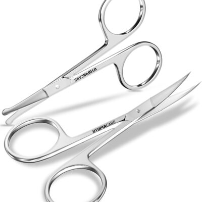 Utopia Care Eyebrow Scissors, Professional Stainless Steel Small Shears for Men and Women, Nose Hair Scissors for Grooming Mustache, Beard, Eyelashes, Ear Hair Trimming, Silver