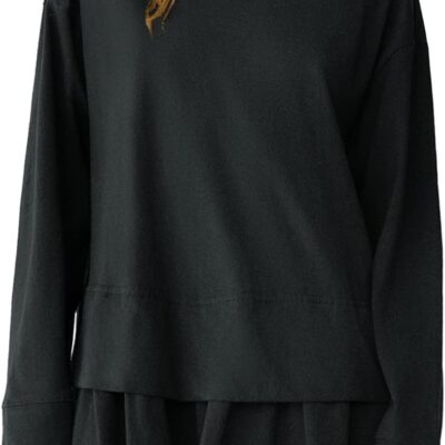 Panadila Womens Long Sleeve Short Romper Dress Oversized Crewneck One Piece Jumpsuit Open Back Layered Casual Outfits