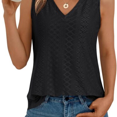 AUTOMET Women Summer Tank Top Eyelet Embroidery 2025 Vacation Sleeveless V Neck Loose Fit Shirt Spring Fashion Casual Clothes