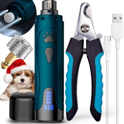 Dog Nail Grinder, Dog Nail Trimmers and Clippers Kit, Super Quiet Electric Pet Nail Grinder, Rechargeable, for Small Large Dogs & Cats Toenail & Claw Grooming,3 Speeds (A-Dark Blue)