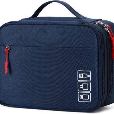 MIRLEWAIY Electronics Cable Organizer Bag, Water-resistant Tech Pouch, Portable Travel Cord Organizer, Electronics Accessories Carrying Case for Charger, Cable, Earphone, SD Cards, Blue