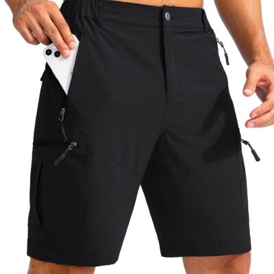 Pudolla Men's Hiking Cargo Shorts 9" Lightweight Outdoor Work Shorts for Men Travel Golf Camping Casual with 5 Zipper Pockets