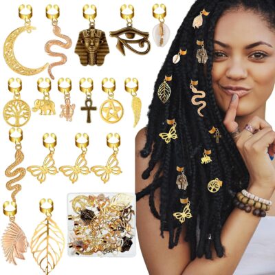 40 Pcs Hair Clips for Braids Locs Hair Jewelry Braids Hair Clips Gold Hair Accessories for Braids Hair Beads African Style Butterfly DIY Hair Jewelry Pendant Hair Charms Decoration for Braiding